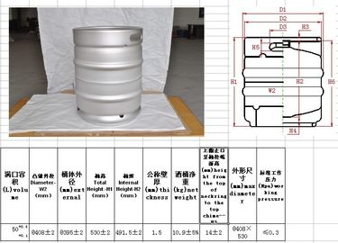 euro barils de bière 50L vides standard avec la surface polonaise D*H 408*532mm